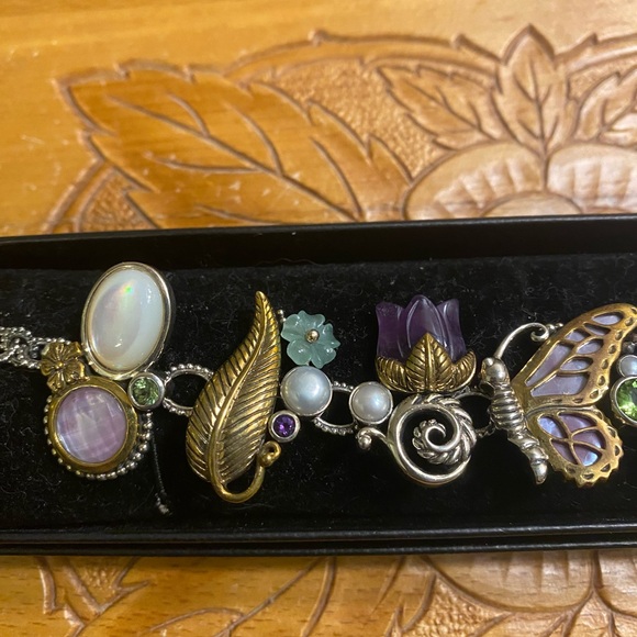 Echo of the Dreamer Rare Butterfly Gemstone Sterling and Bronze Bracelet - Picture 2 of 4